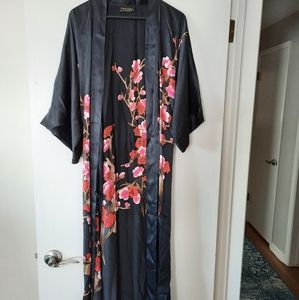 Old Shanghai Silk Robe, handpainted cherry blossoms